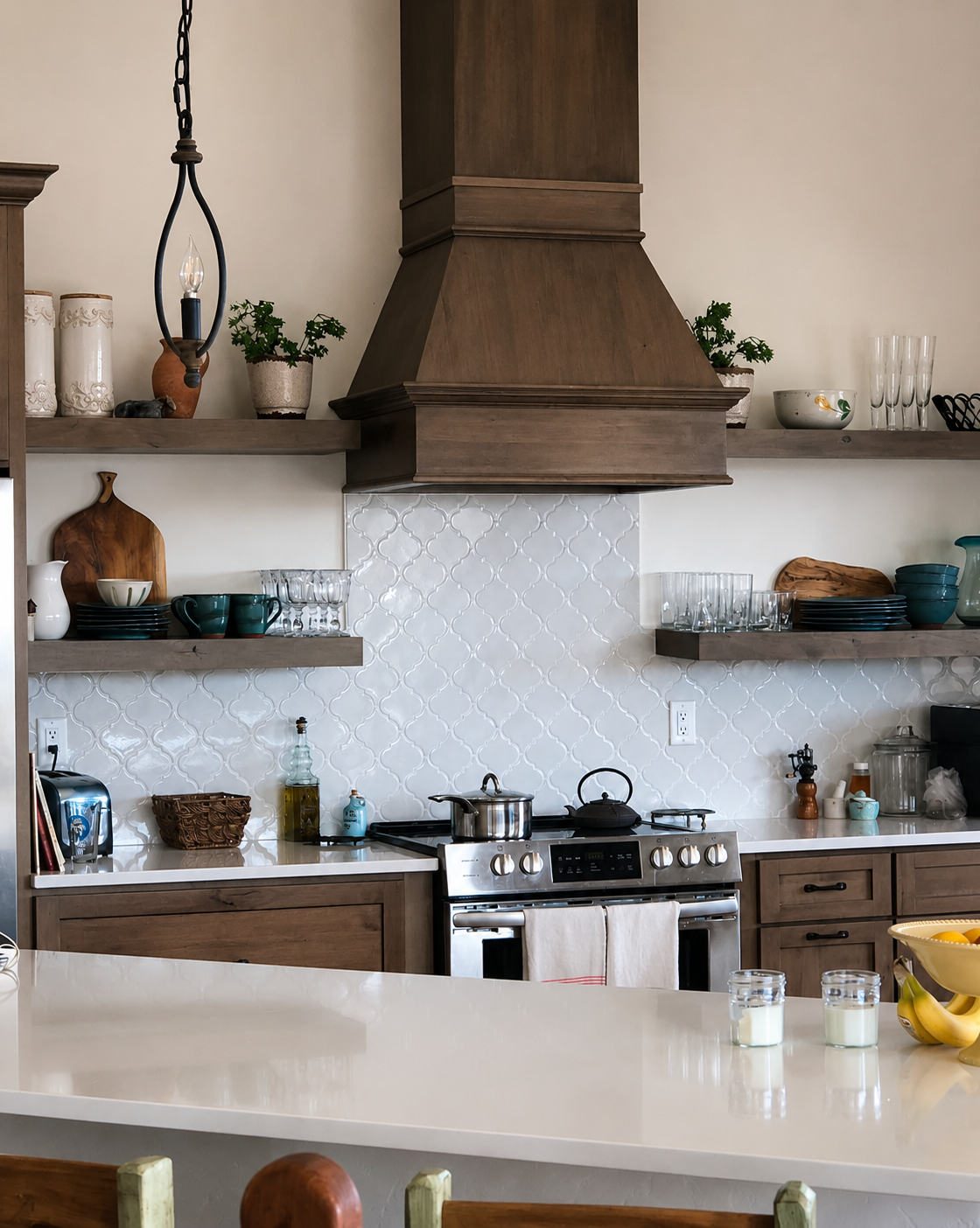 Luxury kitchen interior with warm lighting